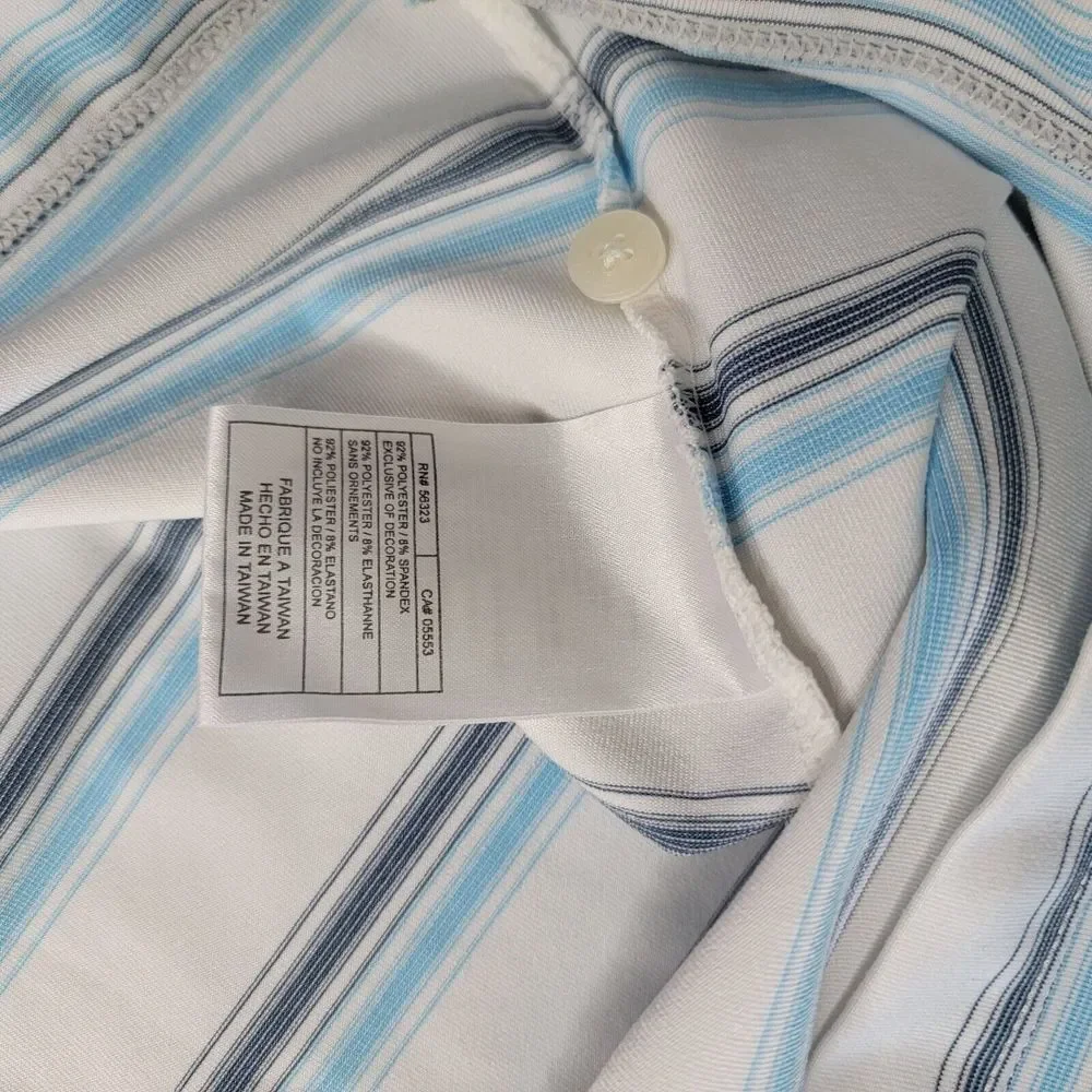 Nike Golf Dri Fit UV Polo Short Sleeve White Blue Stripe Large Shirt Casual Golf